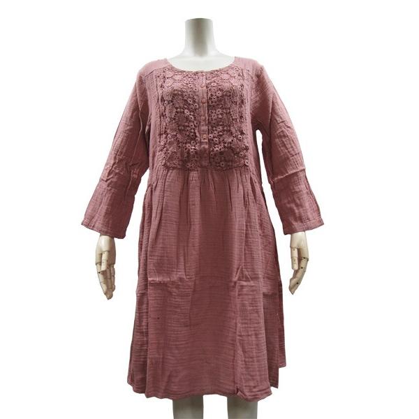 ワンピース /ナチュラルテイスト/コットン/ ダブルガーゼ素材 /花柄レース付き / CH-BL-0...