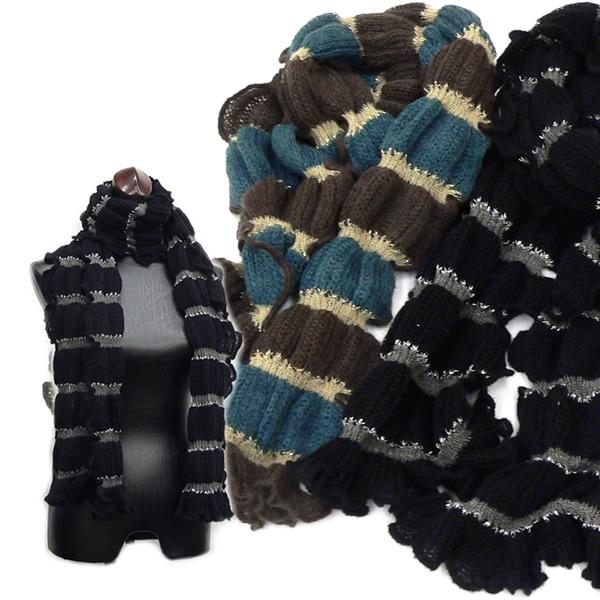 くしゅくしゅ感がキュート♪ふかふかの肌ざわりが病みつき！ボーダーニットマフラー / 送料168円 /...