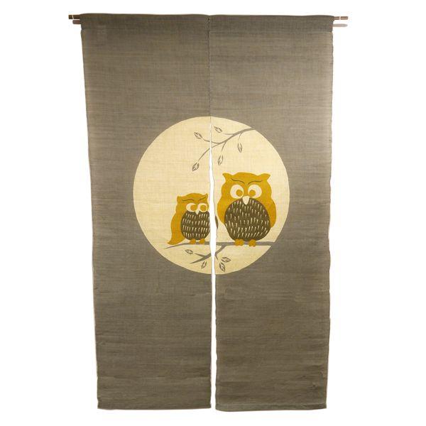 麻のれん / 和風 / グレー・紺 / フクロウ模様 / 90cm x 150cm / WE06-6