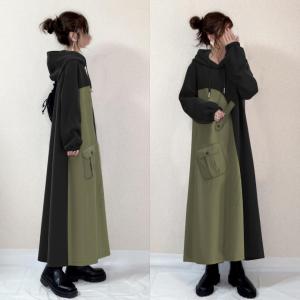 ワンピース レディース 秋服 春秋 ドッキング...の詳細画像3