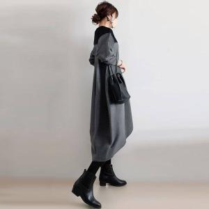 コクーンワンピース 春秋 長袖ワンピース50代...の詳細画像5