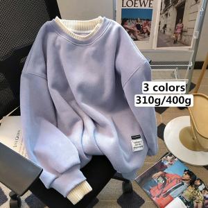 トレーナー レディース レイヤードトレーナー 可愛い 重ね着風 ゆったり ワイド トップス 長袖 丸首 フェイク 切替 秋冬 裏起毛 310g 400g 20代30代40代50代