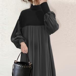 ワンピースハイネック 秋冬 暖かい ロングワン...の詳細画像3