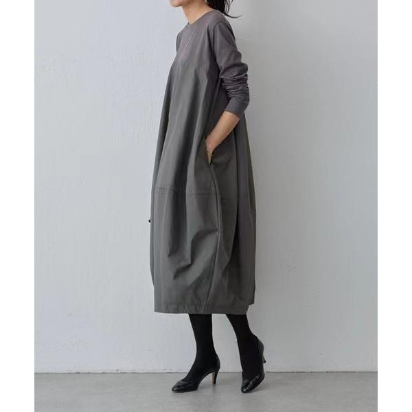 ワンピース秋 レディースきれいめ40代 ゆったり 長袖 丸首 プルオーバー ミモレ丈ワンピース コク...