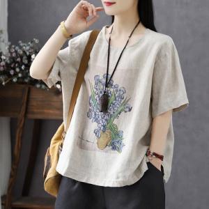 Tシャツ レディース 半袖 夏服 綿麻風 リネン...の商品画像