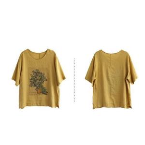 Tシャツ レディース 半袖 夏服 綿麻風 リネ...の詳細画像1