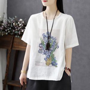 Tシャツ レディース 半袖 夏服 綿麻風 リネ...の詳細画像4