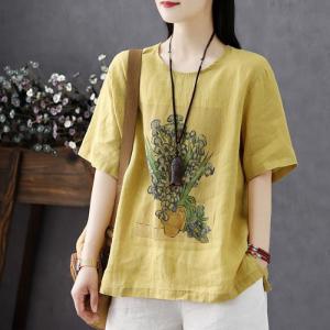 Tシャツ レディース 半袖 夏服 綿麻風 リネ...の詳細画像5