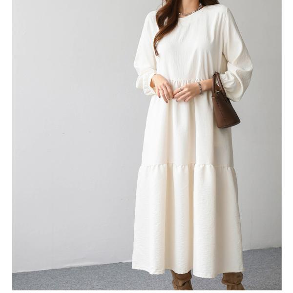 ワンピース レディース 秋服 長袖40代 上品50代 ロングワンピース ティアードワンピース ポケッ...