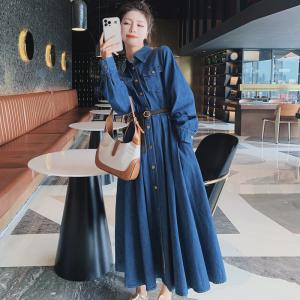 デニムワンピース 長袖 春服 秋物 前ボタン 前開き デニムジャケット ワンピース ロングワンピ ミモレ丈 aライン デニムシャツ 着痩せ 体型カバー 30代40代50代｜アジアンストア