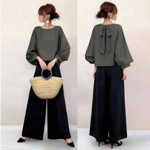 セットアップ レディース 夏服 ブラウス 丸首 ...の商品画像