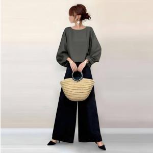 セットアップ レディース 夏服 ブラウス 丸首...の詳細画像1