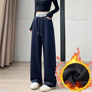 ジーンズ 冬パンツ レディース ボトムズ デニムパンツ ストレートパンツ 裏起毛 暖かい ワイドパンツジーンズ ルーズ 裏フリース 防寒 保温 あったか ゴム ひも