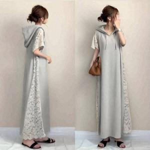 ワンピース 半袖 レディース 夏服 レース切り...の詳細画像1