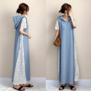 ワンピース 半袖 レディース 夏服 レース切り...の詳細画像2