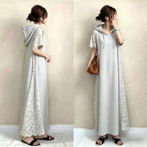 ワンピース 半袖 レディース 夏服 レース切り...の詳細画像4