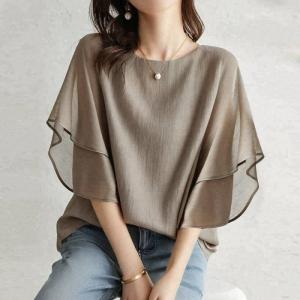 シフォンブラウス レディース 夏服 半袖 ドル...の詳細画像1
