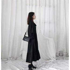 長袖ワンピース シフォンワンピース 黒ワンピー...の詳細画像5