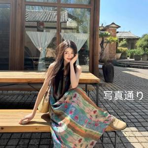 キャミソールワンピース 花柄 ノースリーブ ロ...の詳細画像1