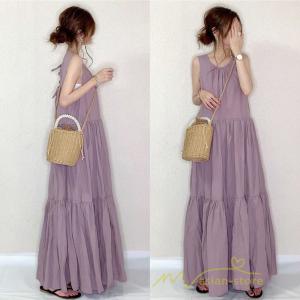 マキシワンピース ワンピース レディース 夏 ノースリーブ 袖なし
