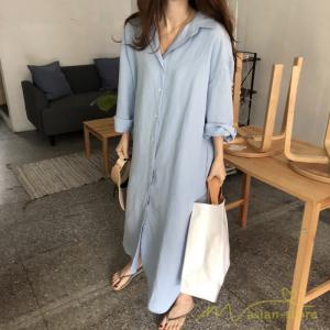 シャツワンピース 綿シャツ 長袖 ワンピース ...の詳細画像2