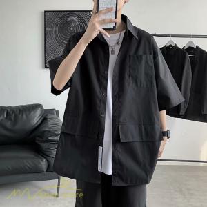 シャツ メンズ 半袖 トップス ワイドtシャツ ゆったり 無地 ライトアウター 着回し 夏新作 コーデ 日常感 通勤通学 白シャツ 黒シャツ 細身 大きいサイズ Xxl Yliuru アジアンストア 通販 Yahoo ショッピング