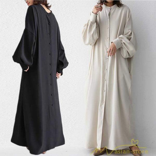 ワンピース 2way 前後可 シャツワンピース ロングワンピース 長袖 春コーデ 秋服 落ち感 楽チ...