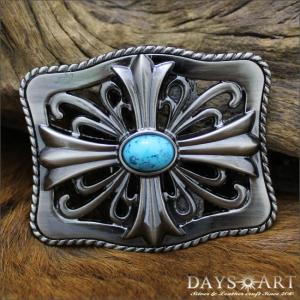 ベルトバックル ターコイズ大粒 バックルのみ ベルト 40mm幅 金具 クロスバックル ターコイズ メンズ