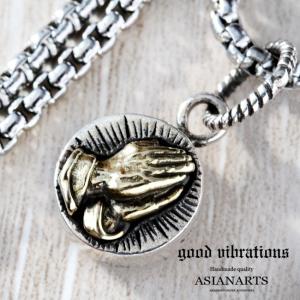 ネックレス シルバー925 メンズ レディース ペンダント チェーン付 ブラス 真鍮 プレイハンド good vibrations グッドバイブレーション