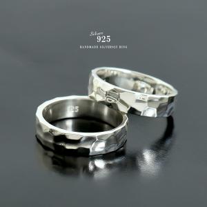 リング メンズ シルバー 槌目 鎚目 平打ち 鎚目模様 シンプル