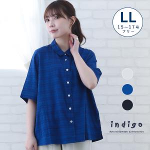 indigo ブラウス レディース 夏 花柄 バラ 半袖 5分袖 ゆったり 綿
