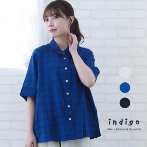 indigo ブラウス 長袖 50代 レディース 春 夏 黒 ML ゆったり インド綿