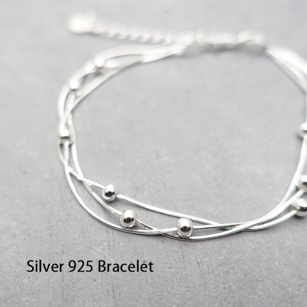 ブレスレット レディース 50代 シルバー925 3連 スネーク 金属アレルギー対応 silver9...