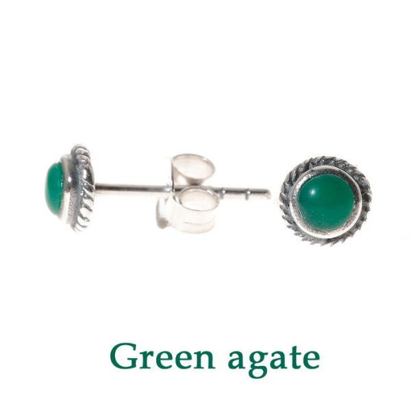 ピアス アレルギー対応 レディース 5mm グリーンアゲート シルバー925 小さめ 石 アクセサリ...