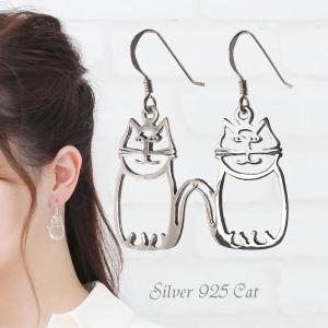 ピアス 猫 ねこ ネコ シルバー 925 アレルギー対応 レディース 揺れる 透かし フック キャット アクセサリー プレゼント｜asiansilver