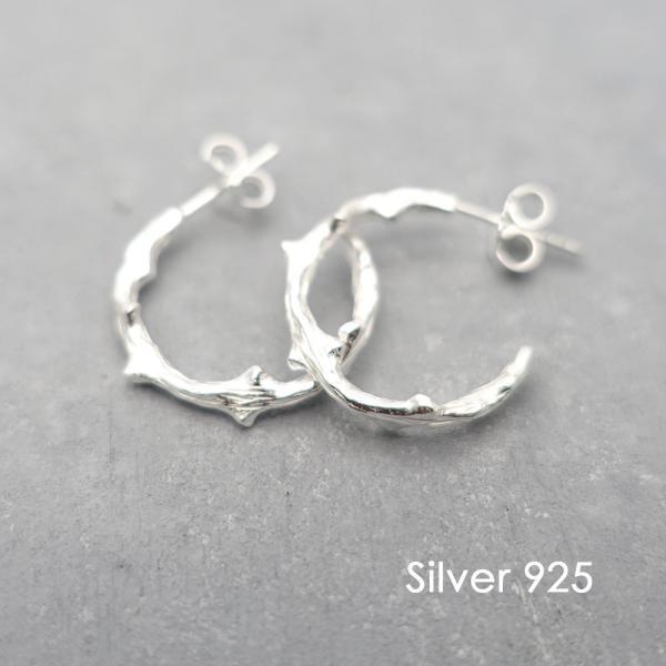 フープピアス アレルギー対応 シルバー925 ピアス イバラ 小枝 スタッド レディース おしゃれ ...