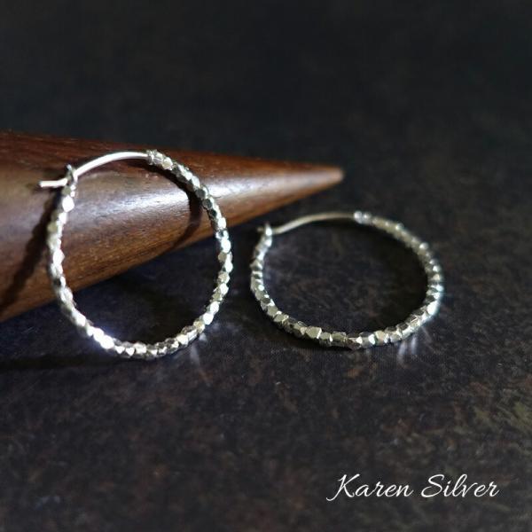 フープピアス アレルギー対応 ピアス 25mm カレンシルバー レディース ビーズ シルバー925 ...