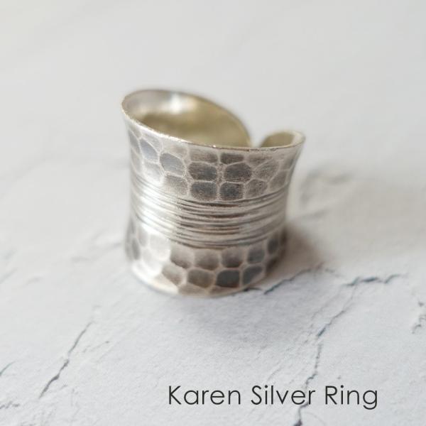 カレンシルバーリング 指輪 レディース 槌目いぶし フリー シルバー925 シルバー950 アレルギ...