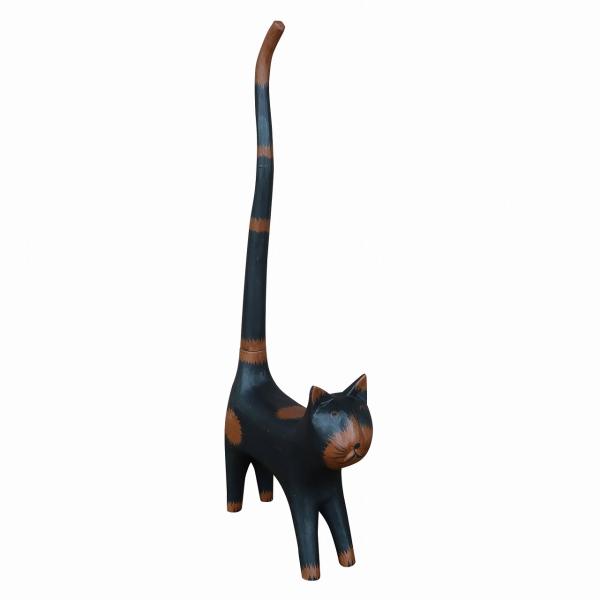 バリ猫 しっぽネコ 木彫りの置物 トイレットペーパーホルダー 50cm ブラック 黒猫 バリネコ 猫...