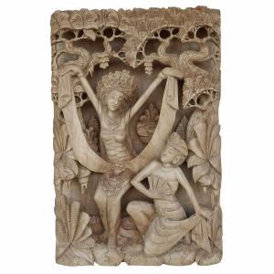 フラワーオブライフ 生命の花 木彫りの壁掛けレリーフ 直径29cm Flower