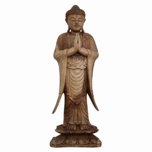 ブッダの木彫り 立像 合掌 60cm スワール無垢材 木製仏像 ブッダ