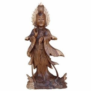 観音菩薩の木彫り Dewi Quan yin 木製 スワール無垢材 79cm ブッダの木彫り YSA-080801｜asiantique