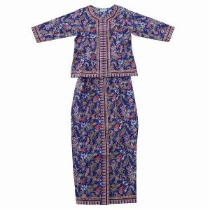 サロンケバヤ シンガポール航空 キャビンアテンダント制服風 ジャケット＆スカート セットアップ ブルー Sarong Kebaya【メール便OK】170593
