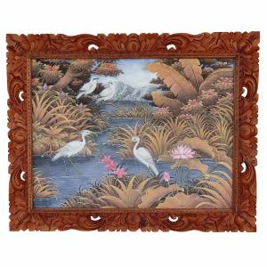 プルメリアの絵 ホワイト 42X52 絵画 花の絵 リゾート ハワイアン