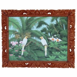 ２匹の白い鳥と椰子の絵  プンゴセカンスタイル 100X80