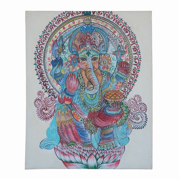 ガネーシャの絵 ドットペイント 80X100 アジアン雑貨 バリ雑貨 バリ絵画 バリアート 夢をかな...