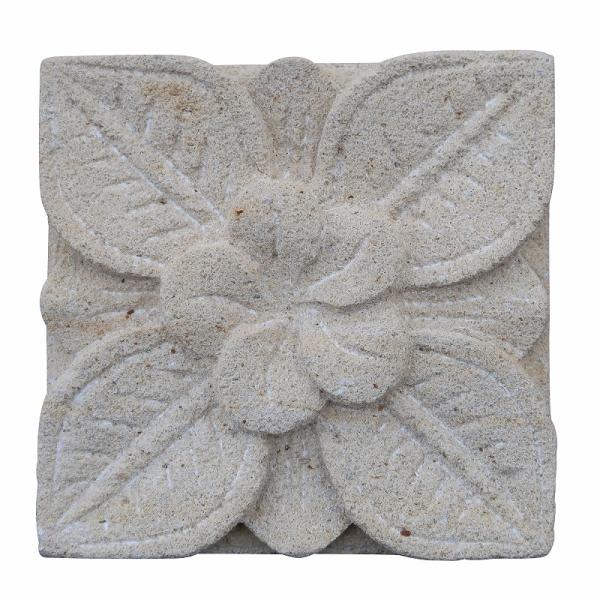 プルメリア＆リーフ パラスストーン タイル 10cmX10cm リゾート 花 石彫り彫刻 壁飾り バ...