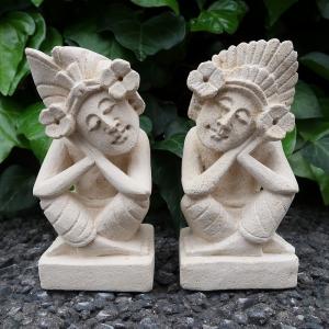 バリ島 木彫り 人形 2体セット《プリミティブ人形》H34cm エスニック