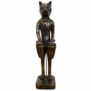 トレーを持った猫のオブジェ ブロンズ製 銅製 50cm アンティーク調