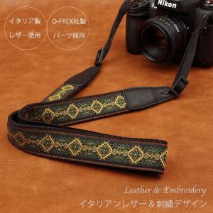 【CAM in】一眼レフ ミラーレス一眼レフ 用  カメラネックストラップ モスグリーン ヨーロッパ風 刺繍デザイン カメラ女子にも【CAM8441】【プレゼントに最適】｜asianzakka